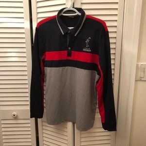 Louis Castel men golf navy and red long sleeve polo shirt, M